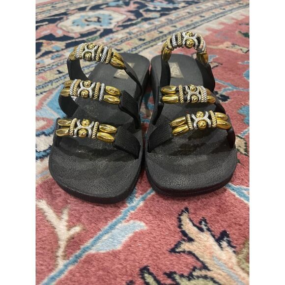 Frisky Black Gold Slip on Sandals size 9 - Picture 2 of 7